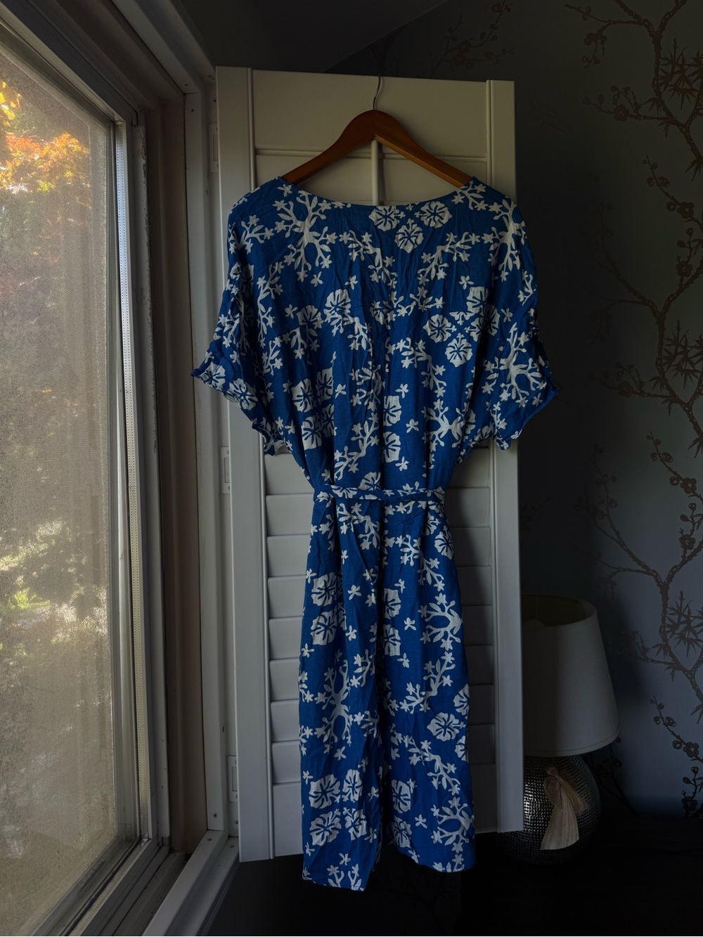 H&M Blue Floral Tie-Waist Midi Dress